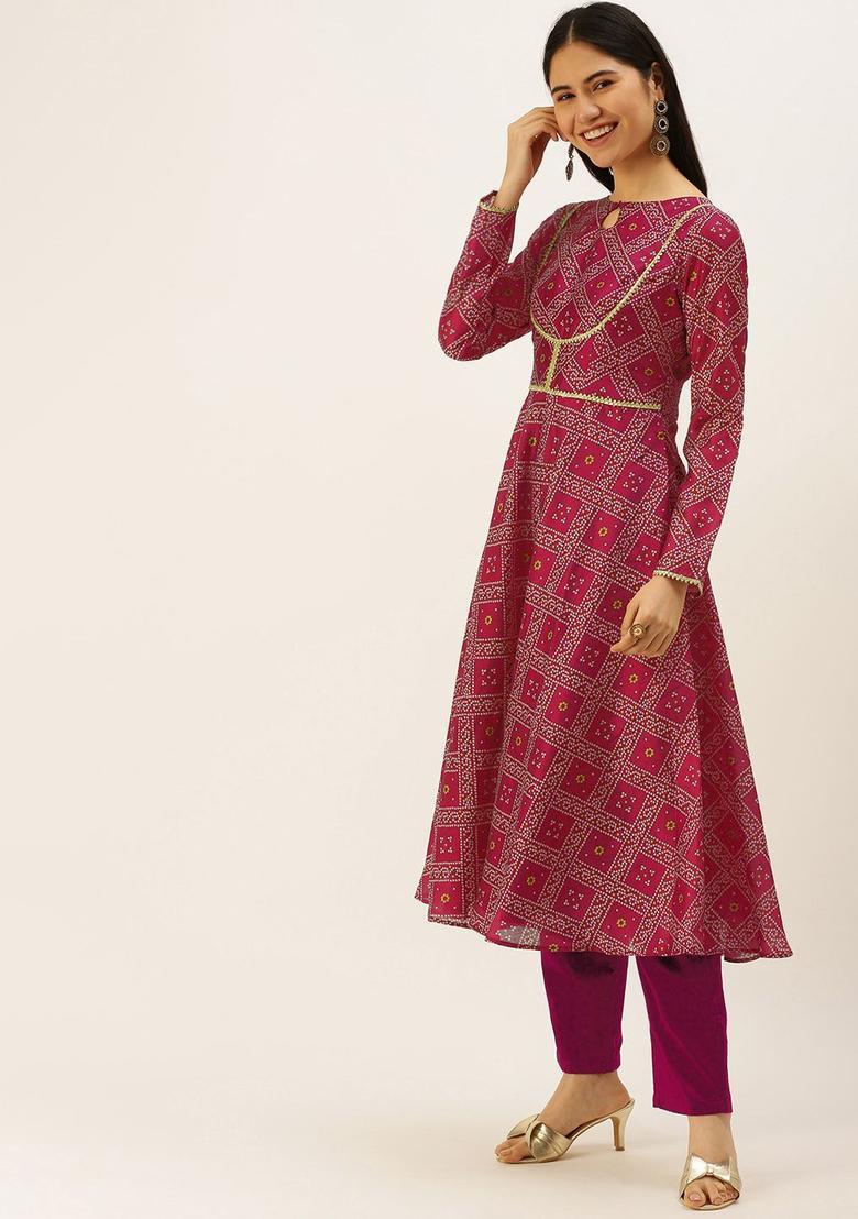 Purple Yoke Design Silk Blend Anarkli Sets - Indya