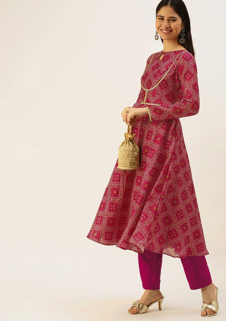 Purple Yoke Design Silk Blend Anarkli Sets - Indya