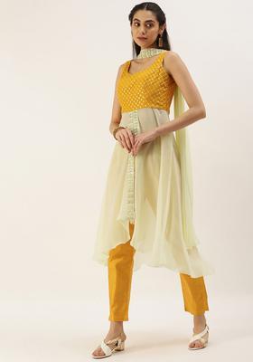 Off White Embroidered Georgette Kurta Sets