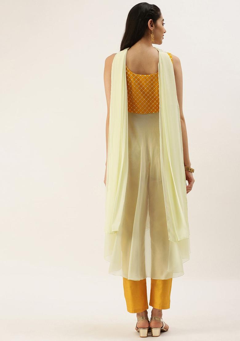 Off White Embroidered Georgette Kurta Sets - Indya