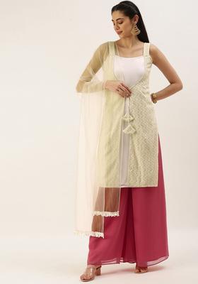 White Embroidered Georgette Kurta Sets