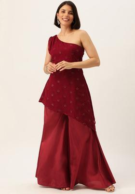 Maroon Embroidered Georgette Kurta Sets