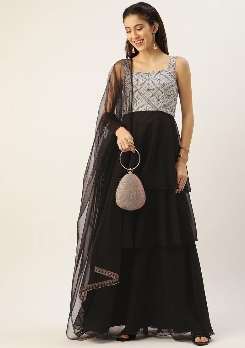 Black Yoke Design Georgette Kurta Sets - Indya