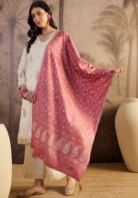 White Woven Design Wool Blend Kurta Sets