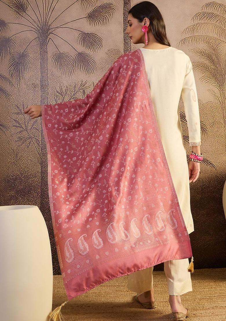 White Woven Design Wool Blend Kurta Sets - Indya