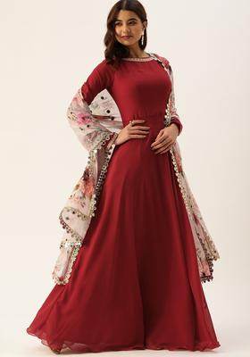 Maroon Solid Georgette Anarkli Sets