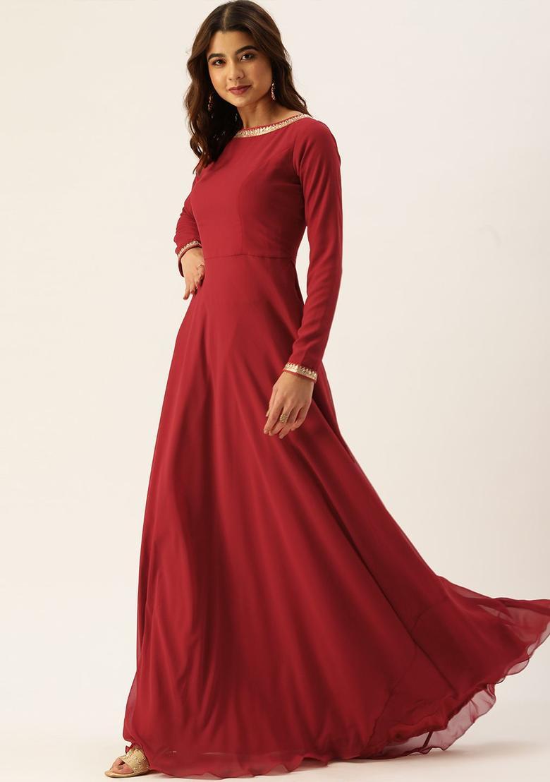 Maroon Solid Georgette Anarkli Sets - Indya
