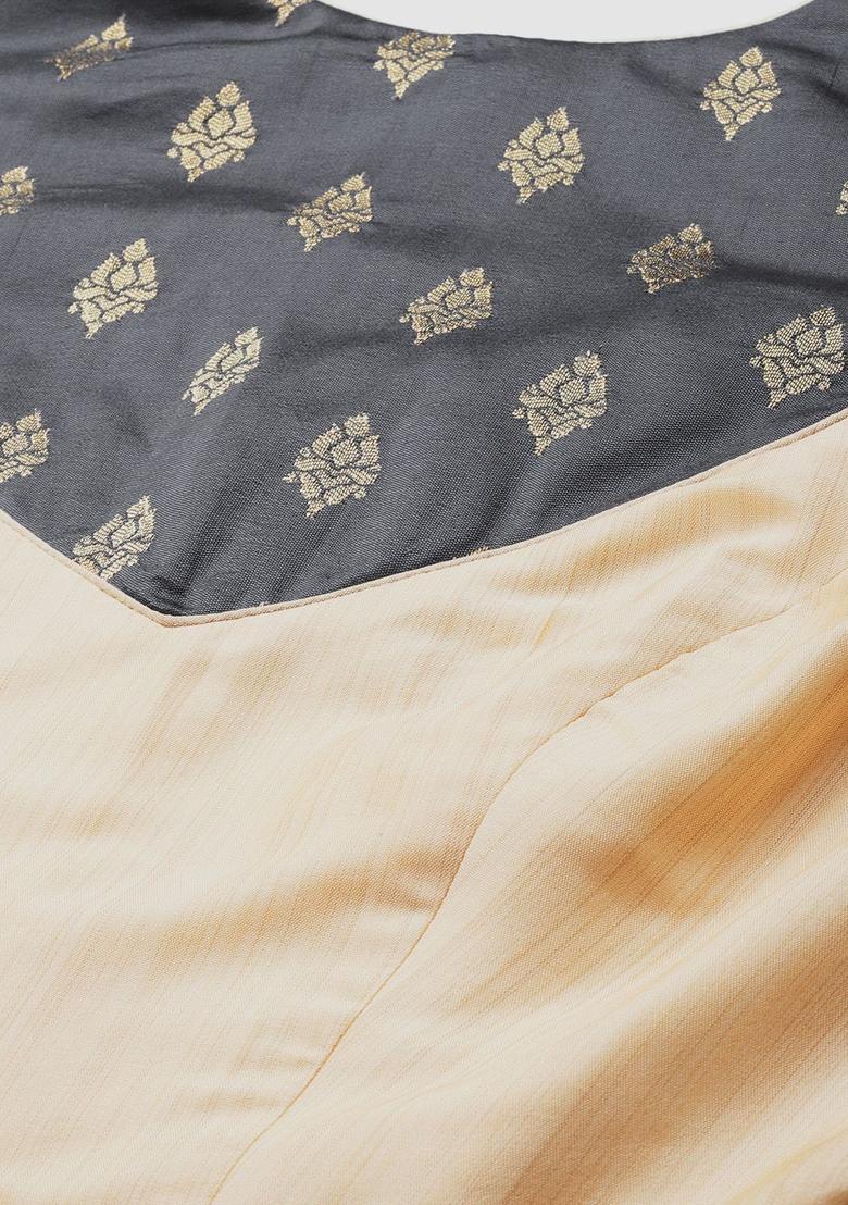 Beige Embroidered Silk Blend Anarkli Sets - Indya