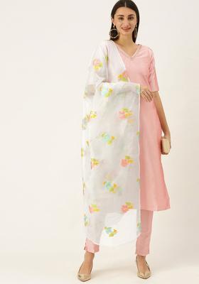 Pink Solid Silk Blend Kurta Sets