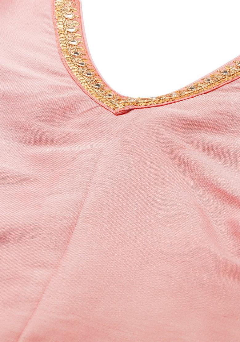 Pink Solid Silk Blend Kurta Sets - Indya