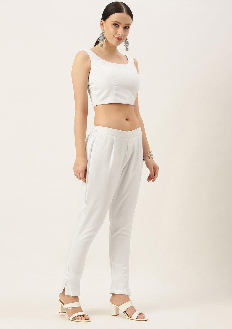 White Solid Viscose Kurta Sets - Indya