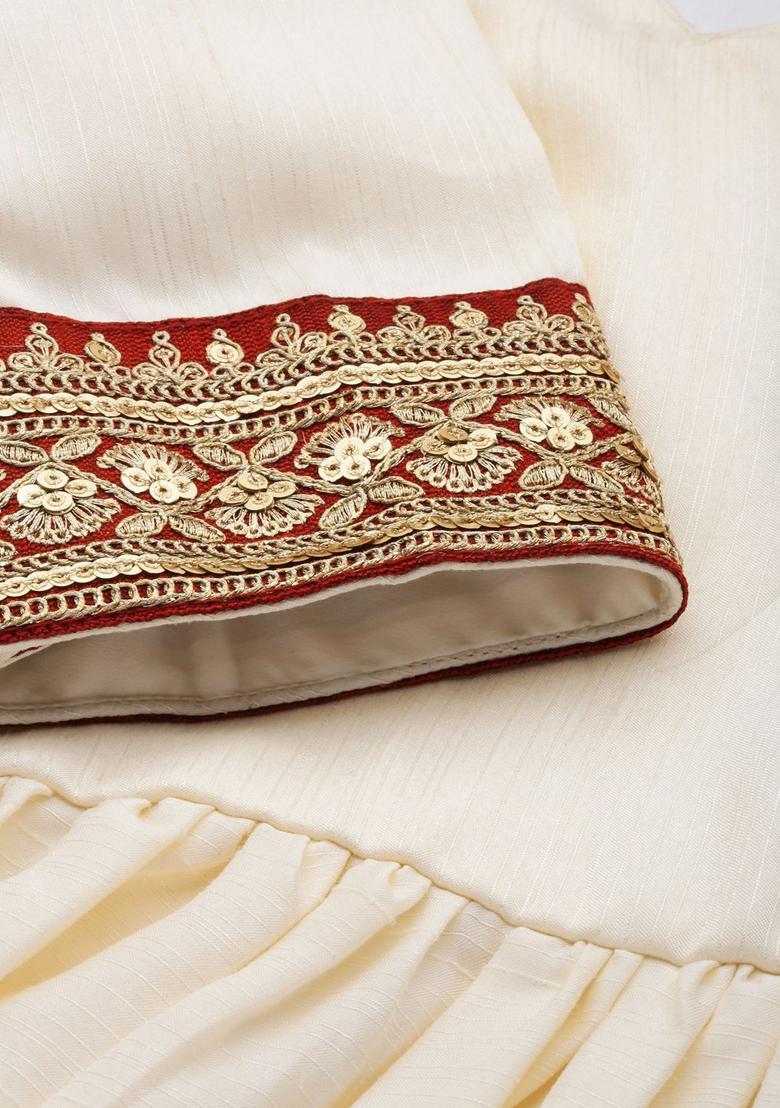 Cream Solid Satin Anarkli Sets - Indya