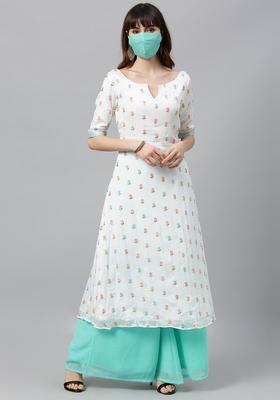 White Embroidered Chiffon Kurta Sets