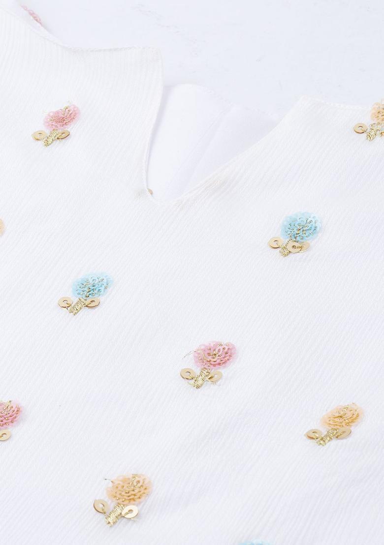 White Embroidered Chiffon Kurta Sets - Indya