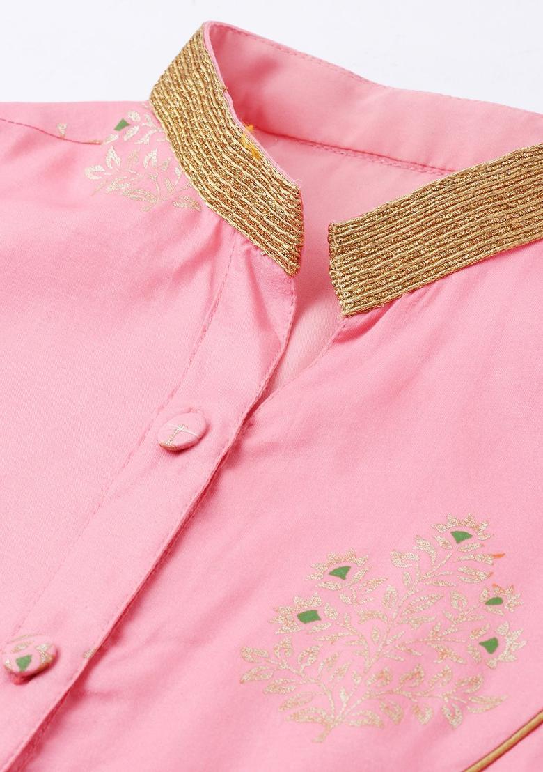 Pink Printed Silk Blend Kurta Sets - Indya