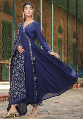 Navy Blue Solid Georgette Anarkli Sets