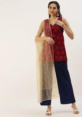 Maroon Printed Viscose Kurta Sets