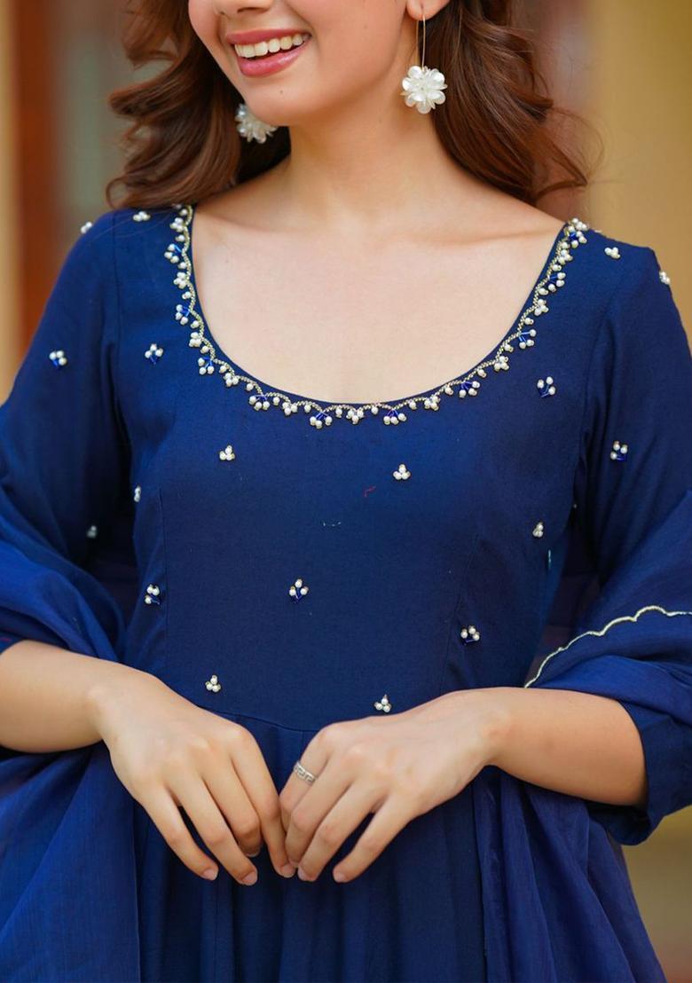 Blue Yoke Design Viscose Anarkli Sets - Indya