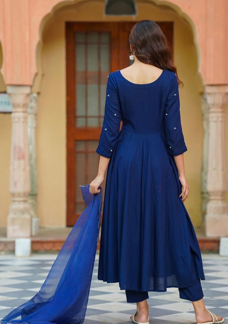 Blue Yoke Design Viscose Anarkli Sets - Indya
