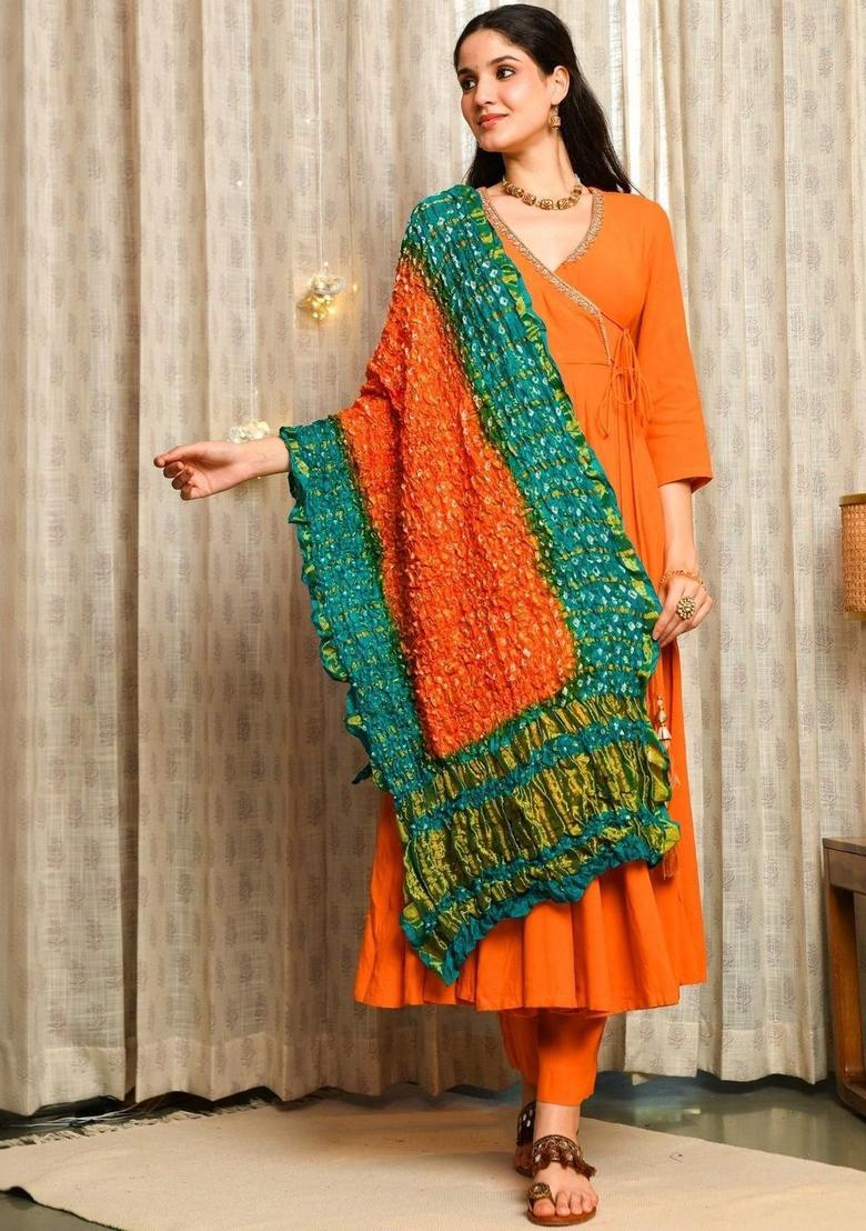 Orange Solid Viscose Anarkli Sets - Indya