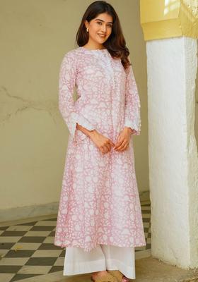 Pink Printed Cotton Anarkli Sets