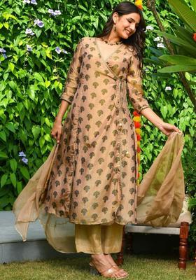 Brown Printed Viscose Anarkli Sets