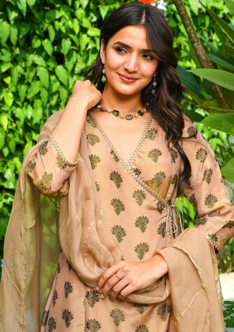 Brown Printed Viscose Anarkli Sets - Indya