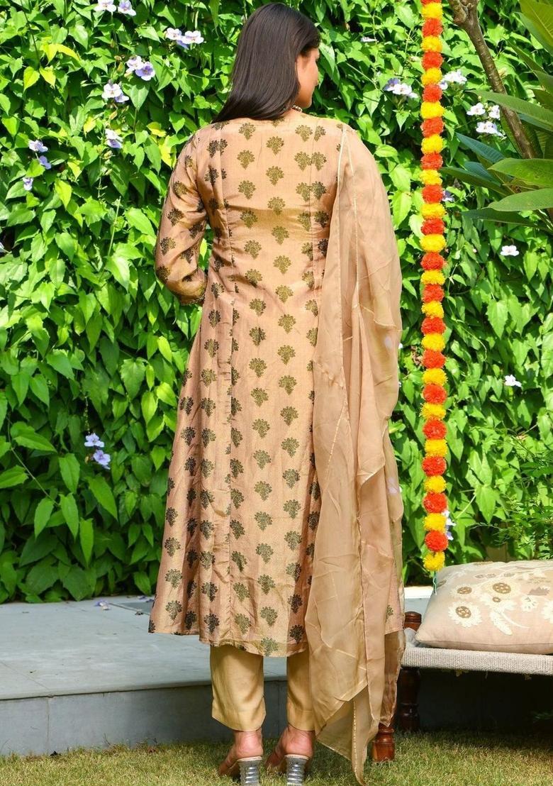 Brown Printed Viscose Anarkli Sets - Indya