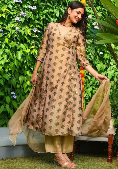 Brown Printed Viscose Anarkli Sets