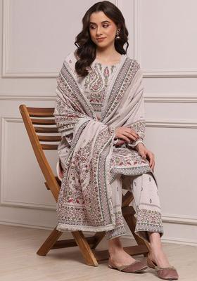 Off White Printed Cotton Kurta Sets