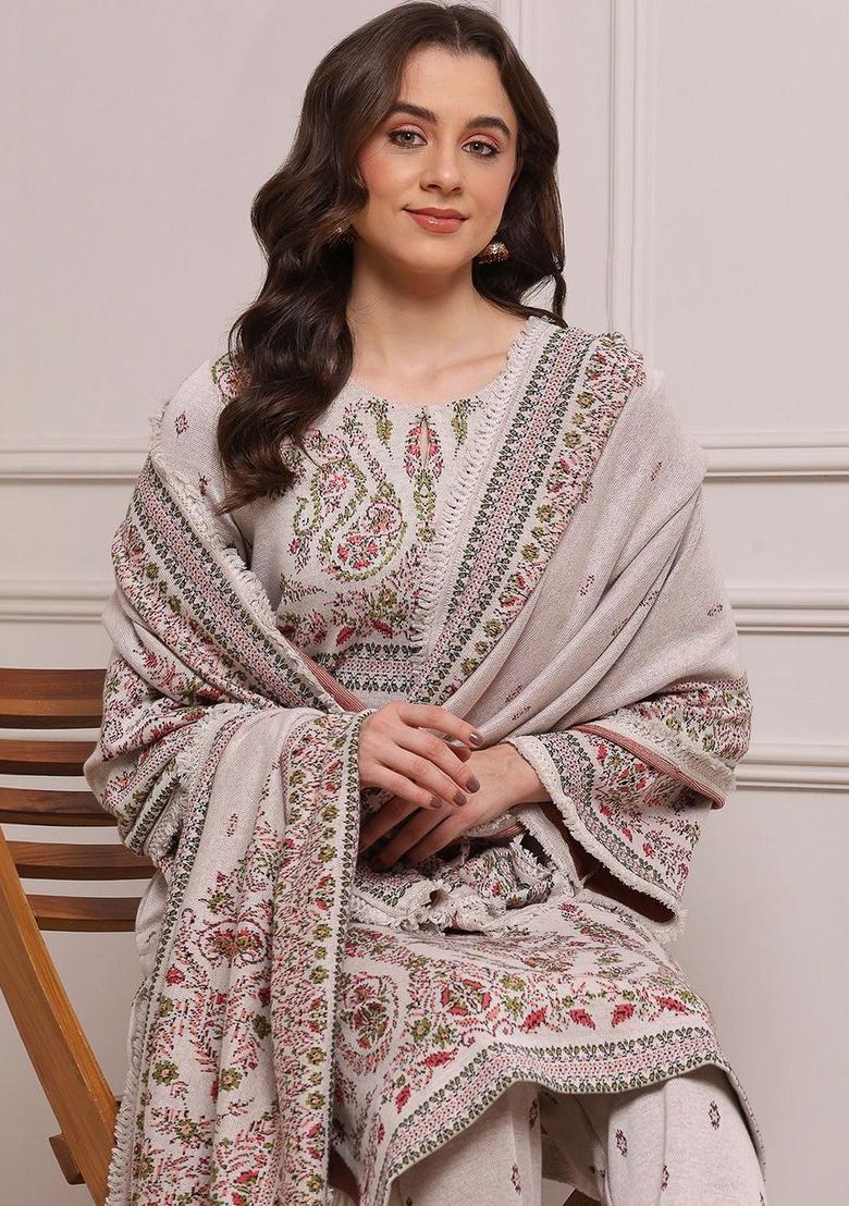 Off White Printed Cotton Kurta Sets - Indya