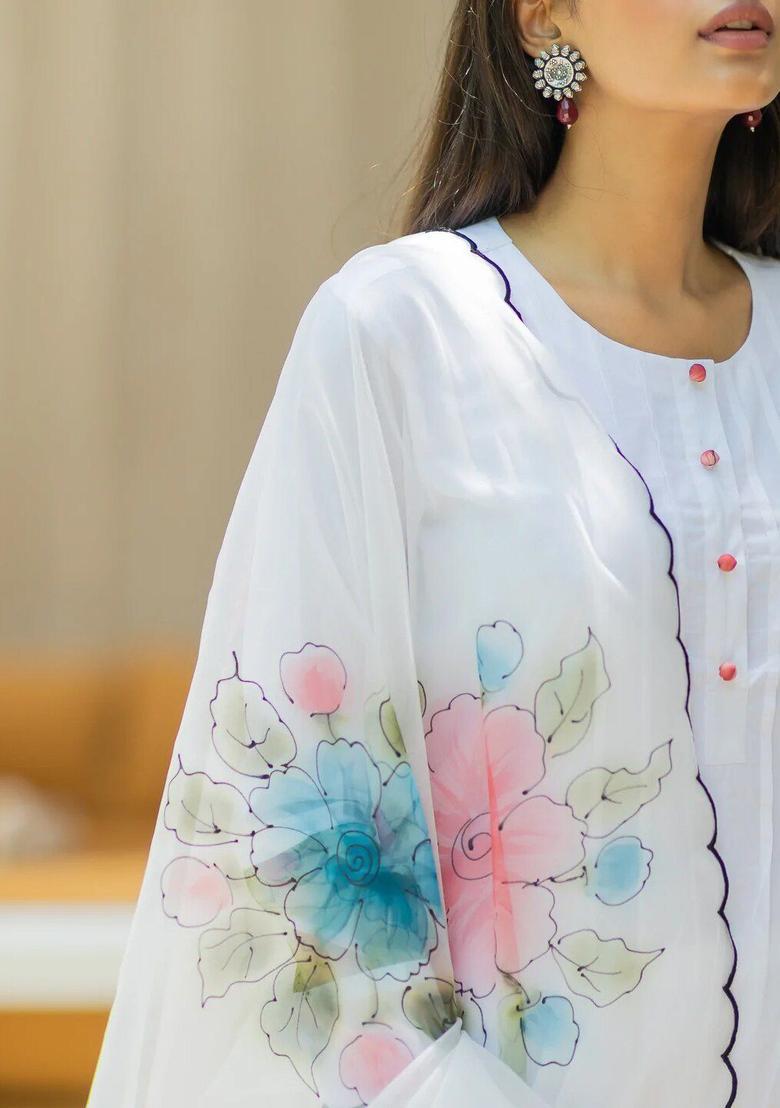 White Self Design Cotton Kurta Sets - Indya