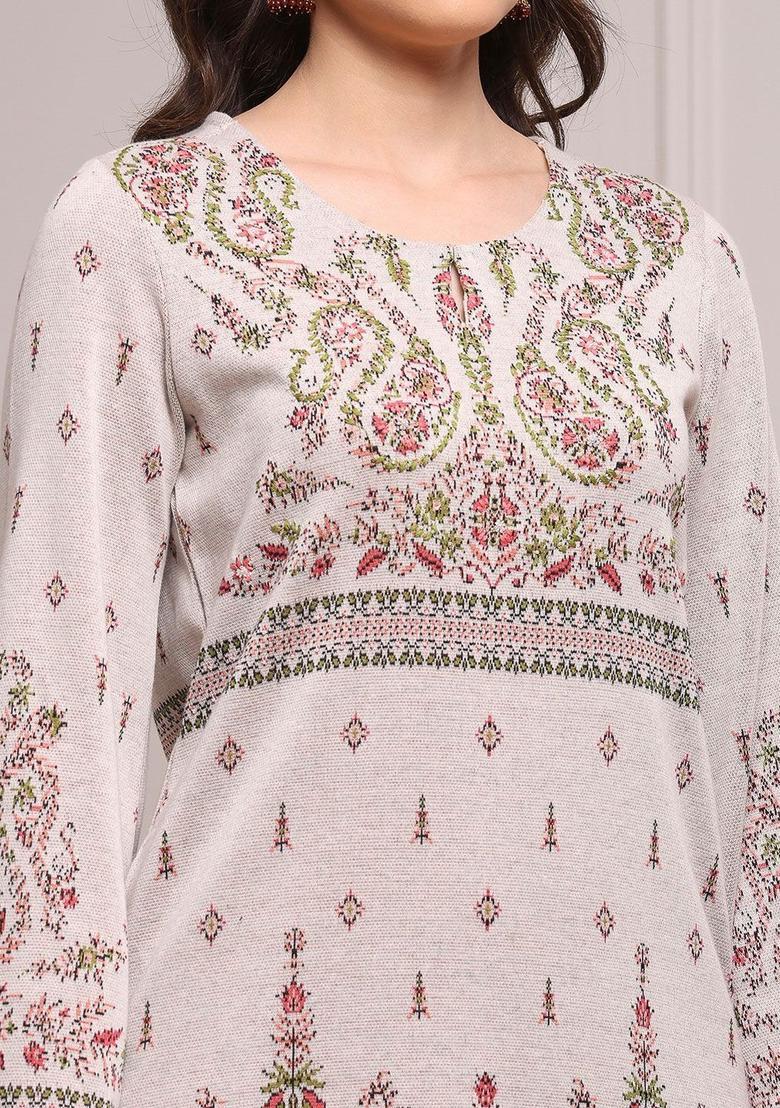 Off White Printed Cotton Kurta Sets - Indya
