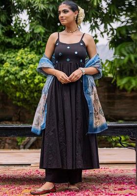 Black Embroidered Cotton Anarkli Sets