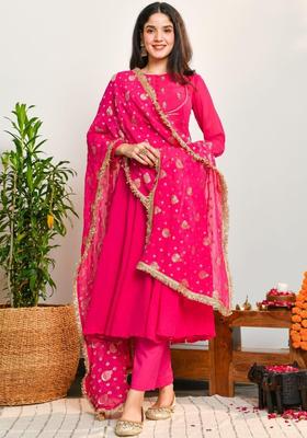 Pink Yoke Design Viscose Anarkli Sets