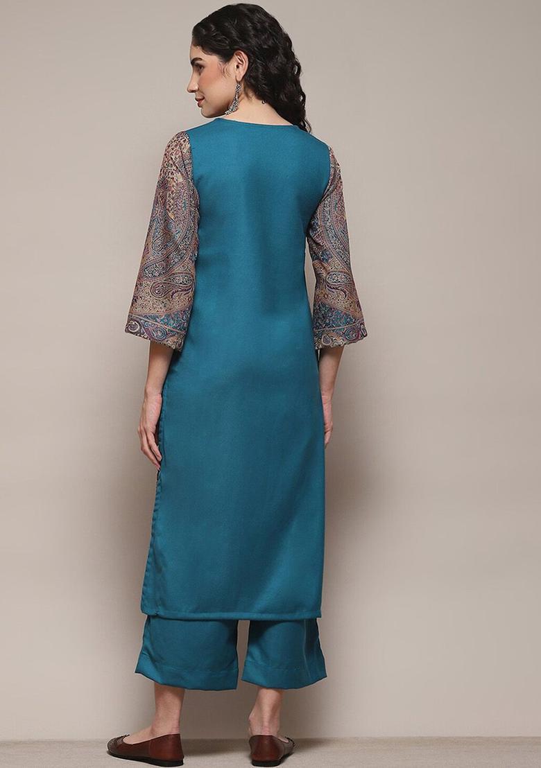 Blue Printed Polyester Kurta Sets - Indya
