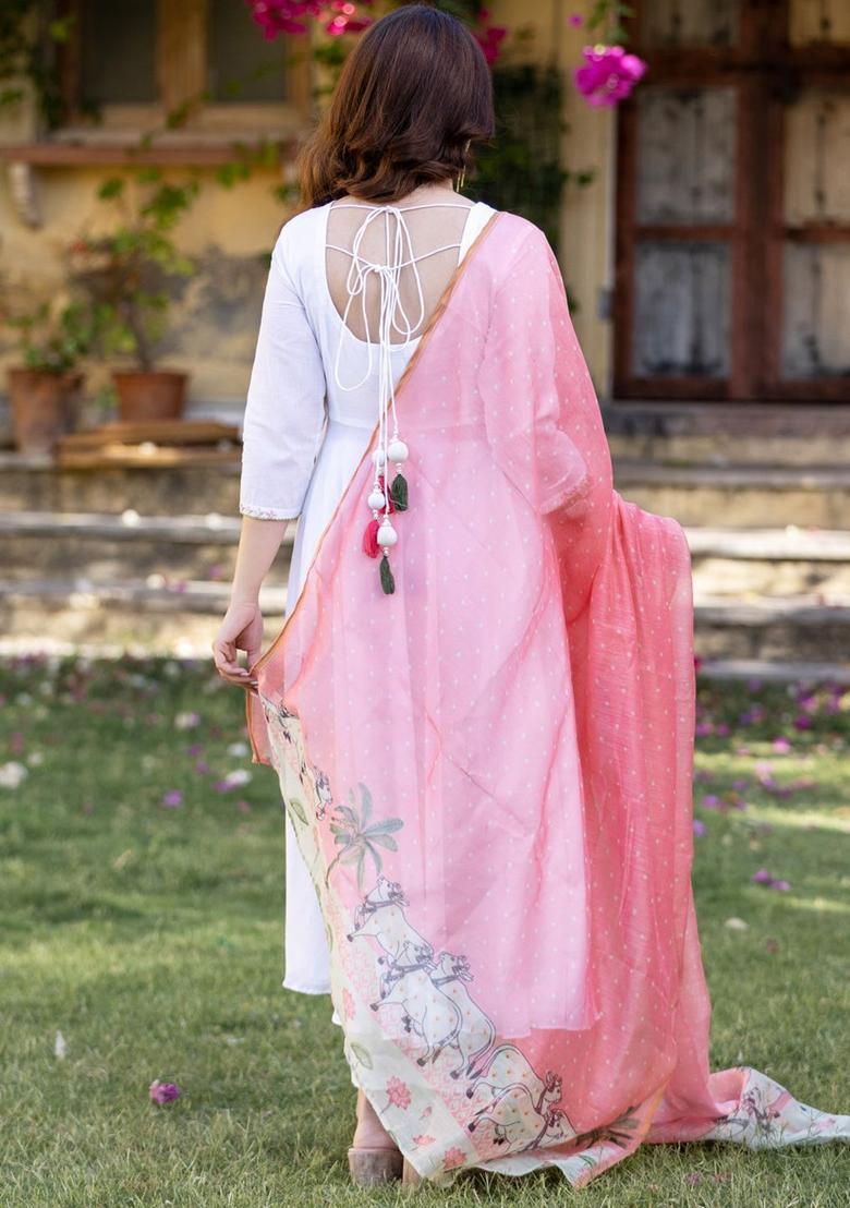 White Yoke Design Cotton Kurta Sets - Indya