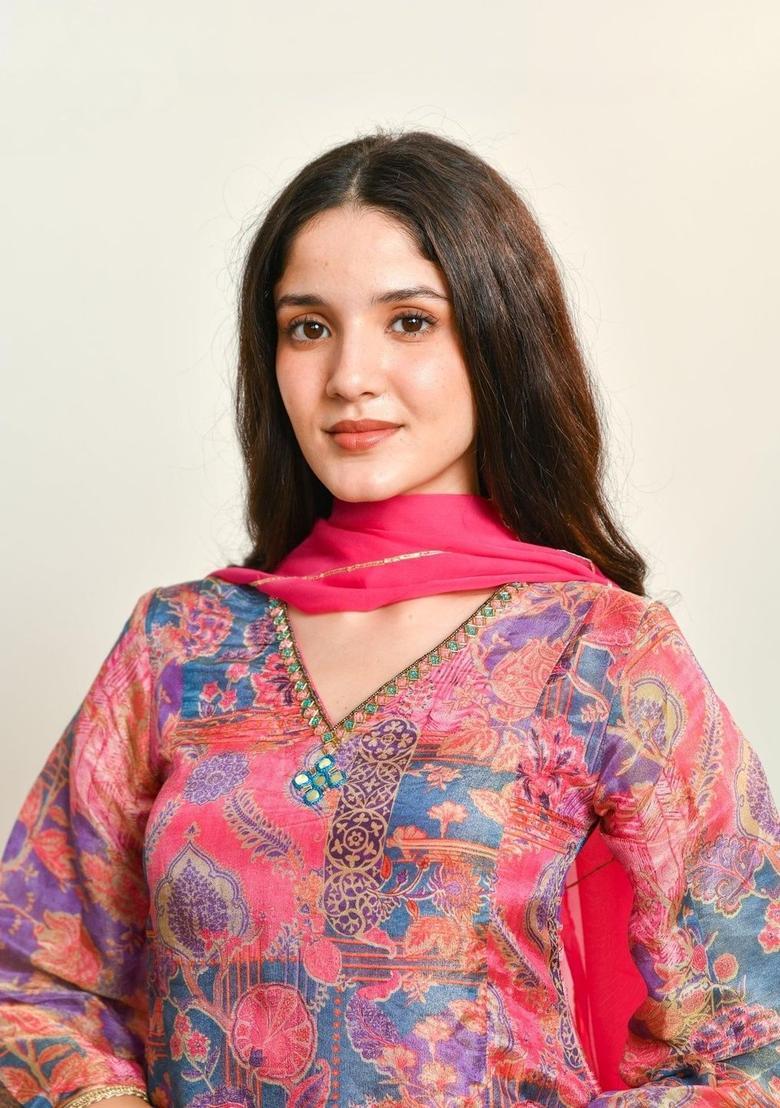 Pink Printed Viscose Kurta Sets - Indya