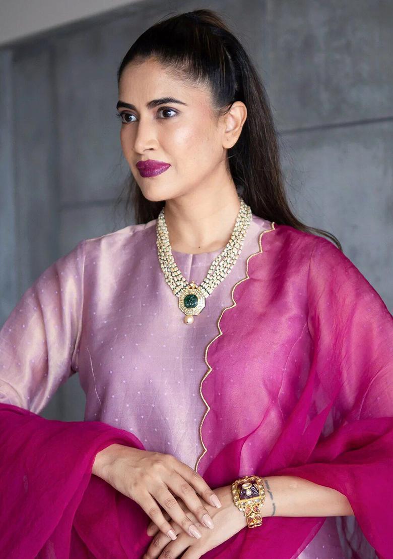Purple Self Design Tissue Kurta Sets - Indya