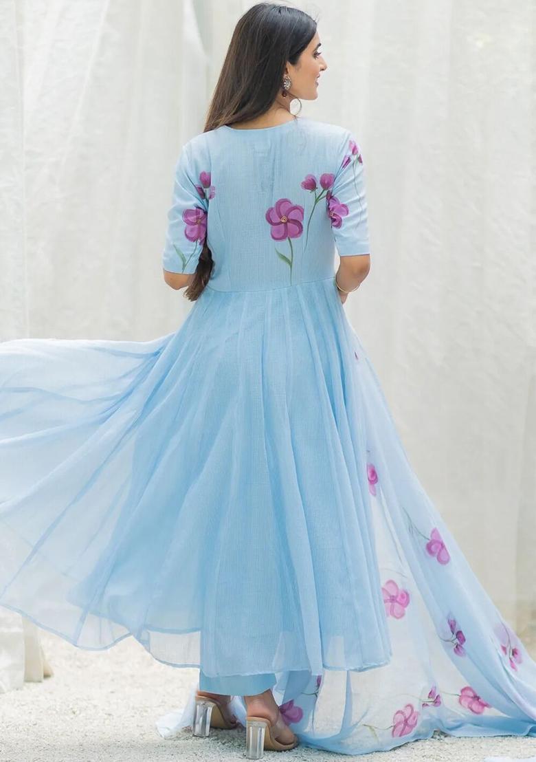 Blue Self Design Cotton Anarkli Sets - Indya