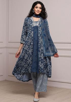 Blue Printed Viscose Kurta Sets