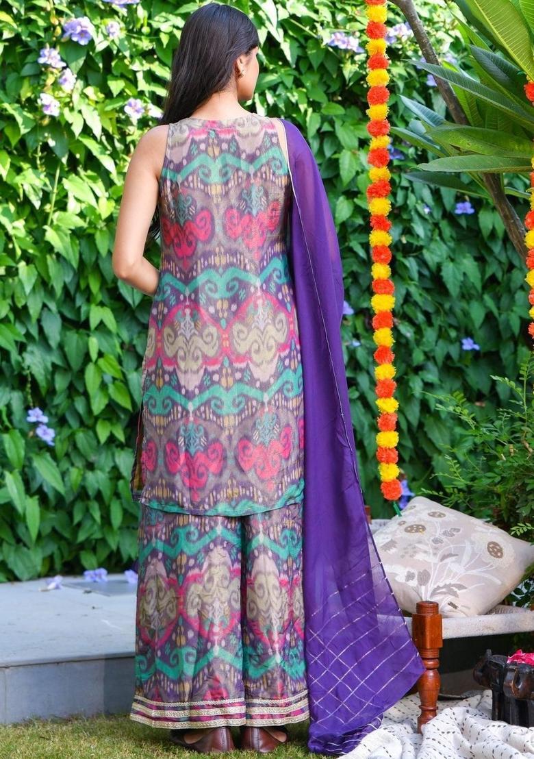 Purple Printed Viscose Kurta Sets - Indya