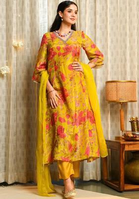 Green Printed Viscose Kurta Sets