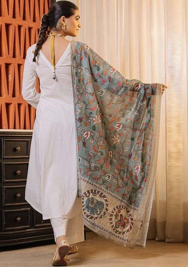 Off White Solid Cotton Kurta Sets - Indya