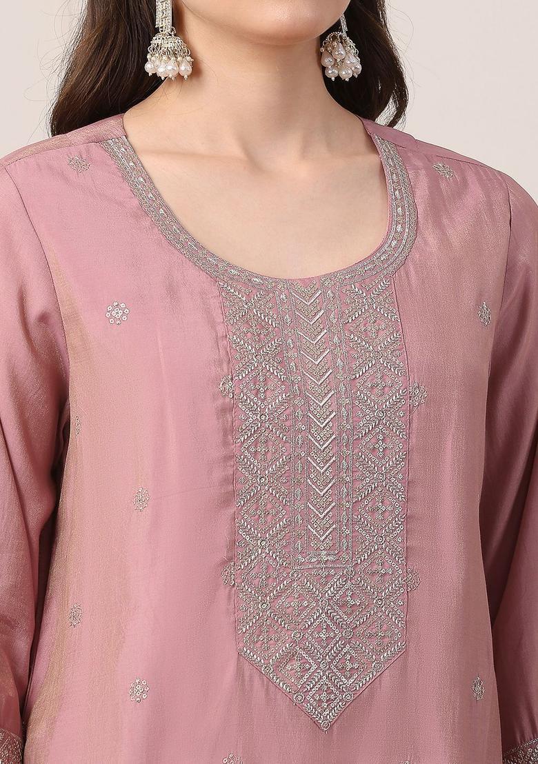Rose Embroidered Viscose Kurta Sets - Indya