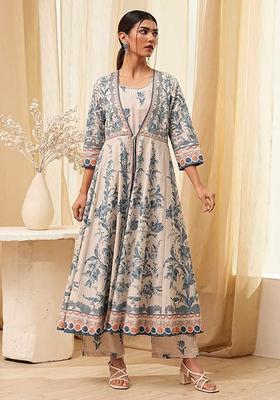 Blue Printed Cotton Anarkli Sets