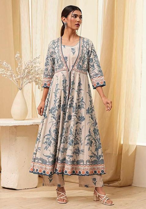Blue Printed Cotton Anarkli Sets
