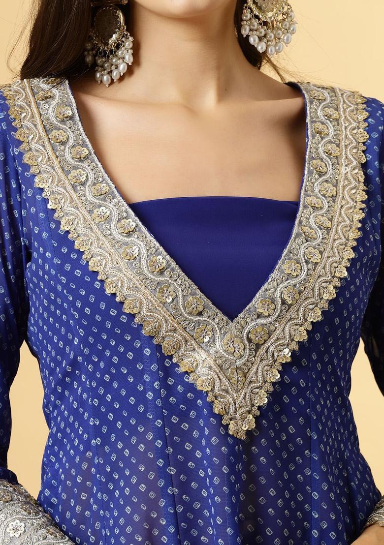 Blue Yoke Design Georgette Kurta Sets - Indya
