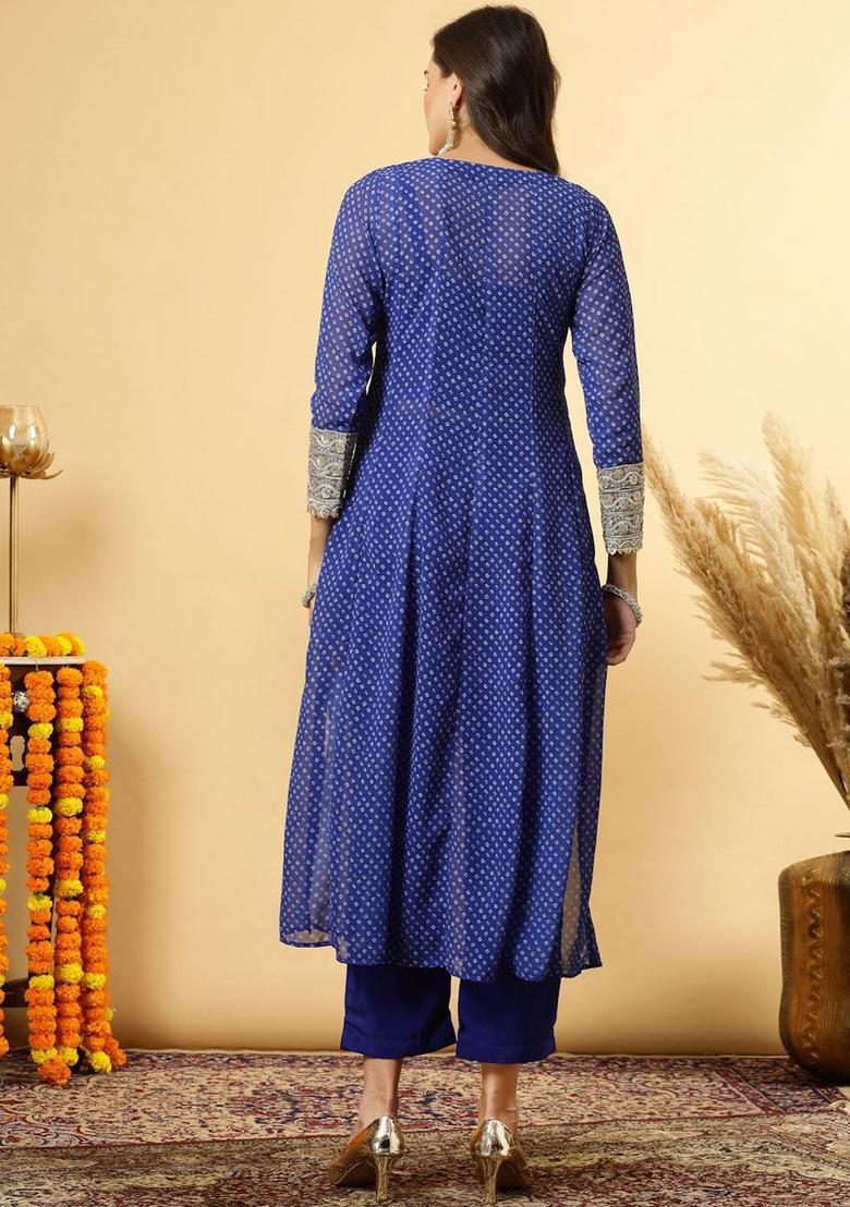 Blue Yoke Design Georgette Kurta Sets - Indya