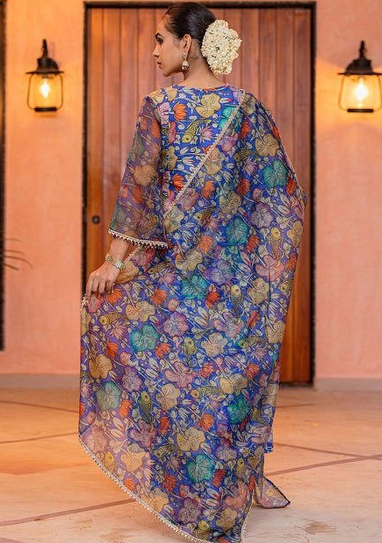 Blue Printed Viscose Kurta Sets - Indya